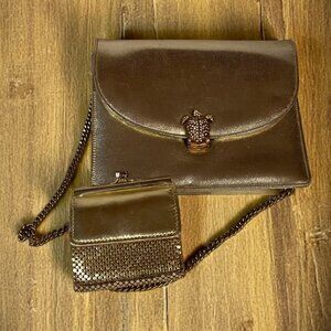 Vintage Gold Evening Bag with Turtle Clasp - Gold Coin Purse Included
